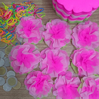 เซ็ต5ชั้น ดอกไฮเดรนเยีย{ชมพู} กระดาษสาห่อเหรียญพร้อมหนังยาง …