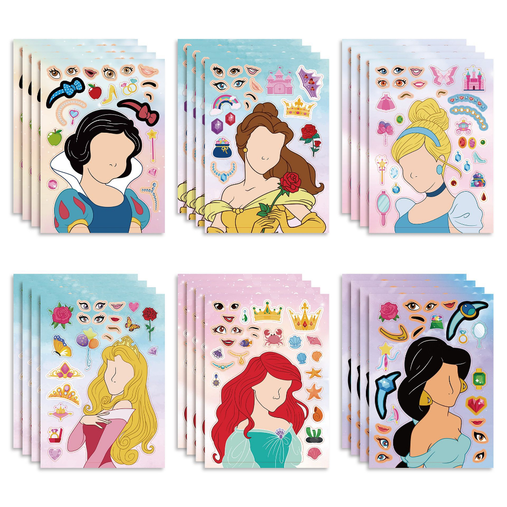 สติ๊กเกอร์แต่งหน้าลายการ์ตูน เสริมจินตนาการ ลายไม่ซ้ำกัน ลายน่ารัก สีสันสดใส แผ่นใหญ่
