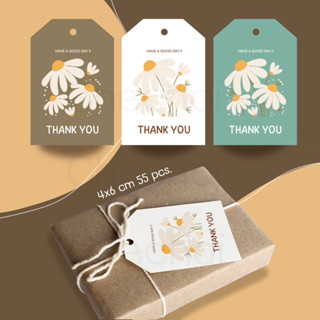 ป้ายห้อยขอบคุณ ลายดอกไม้ มี 3 สี แพ็ค 55 ชิ้น