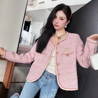 CHANEL TWEED JACKET เสื้อคลุม แจ็คเก็ต ผ้าทวิส ชาแนล กุ๊นขอบ สีชมพู