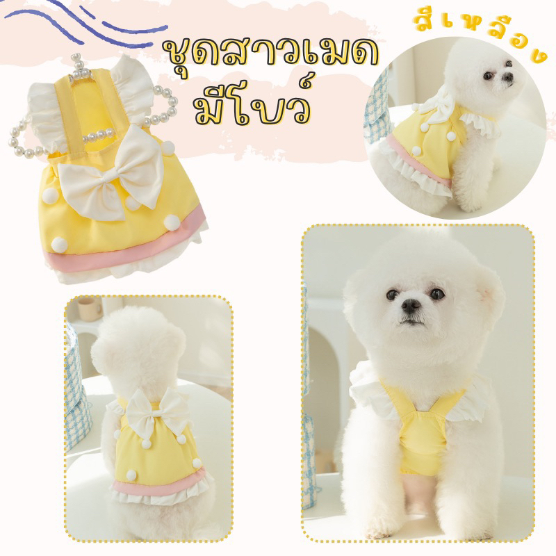 ชุดสาวเมด มีโบว์ สีเหลือง ,สีม่วง น้องหมาน้องแมว (สินค้าพร้อมส่งจากไทย🇹🇭)