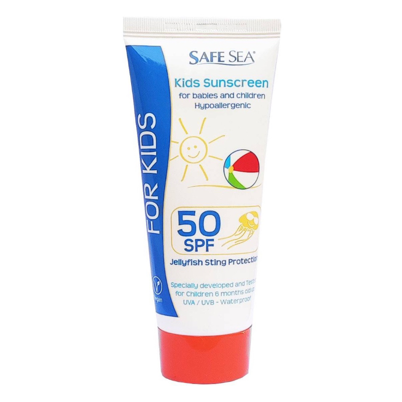 SPF50 Safe Sea Kids Sunscreen Exp 05/27 หมดอายุพฤษภาคม 2570 โลชั่นผสมสารป้องกันแสงแดดและเข็มพิษจากแมงกะพรุน