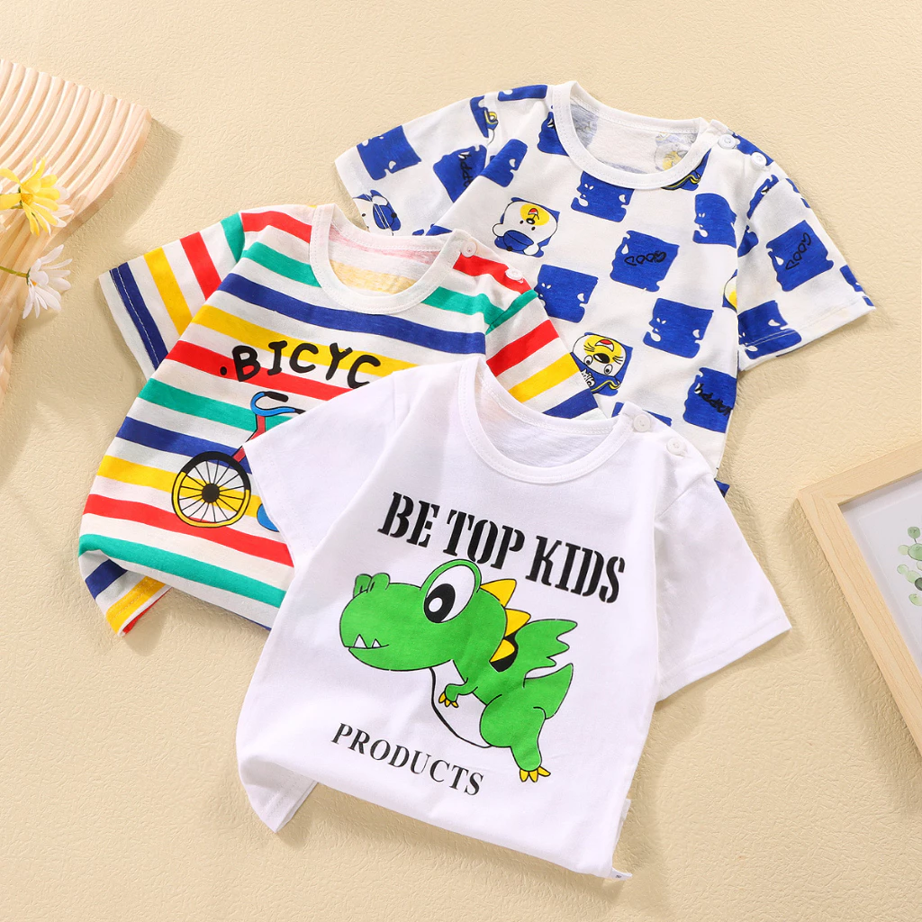 Babyonline(Y152)B3 (ส่งด่วน1วัน)เสื้อยืดคอกลมแขนสั้นลายการ์ตูน ผ้าฝ้าย ระบายอากาศ
