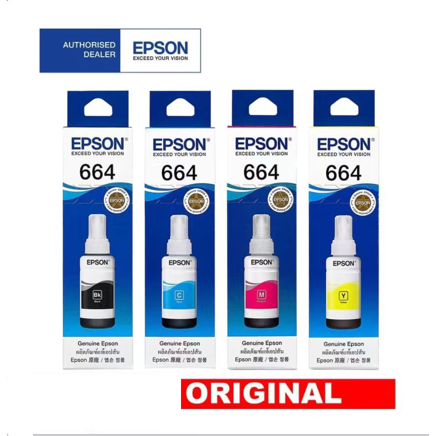 หมึก Epson​ 664 L-Series Epson L110 L120 L200 L210 L220 L310 L350  L360 L380 BK/C/M/Y ของแท้💯% NoBox
