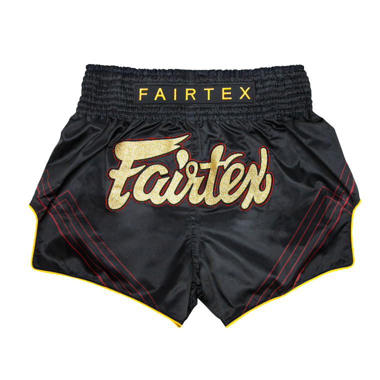 กางเกงมวยรุ่น BS1925 Fairtex Muay Thai Shorts - Red Line (ดำ)