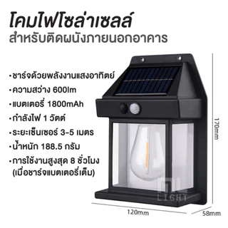 ไฟติดผนัง โซล่าเซลล์ โคมไฟติดผนัง ไฟเซ็นเซอร์ ไฟสวน solar light โคมไฟวินเทจ