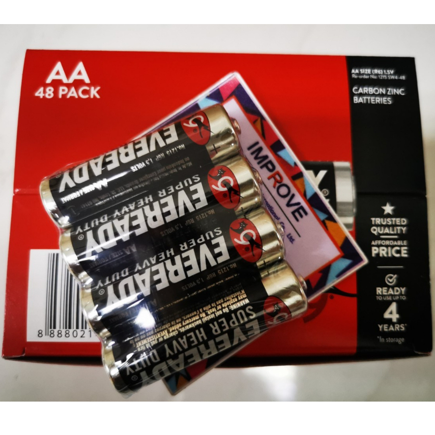 ถ่าน AA - EVEREADY Super Heavy Duty Carbon Zinc ถ่าน ไซส์ AA 1.5V แพ็ค 4 ก้อน R6 แท้ศูนย์-ถ่านตราแมว 9 ชีวิต