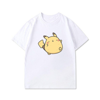 เสื้อยืด Pokemon Anime Pikachu น่ารักฤดูร้อนแขนสั้นเสื้อยืดผ้าฝ้ายสำหรับทุกวัย