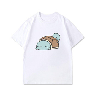 เสื้อยืด Pokemon Anime Squirtle น่ารักฤดูร้อนแขนสั้นเสื้อยืดผ้าฝ้ายสำหรับทุกวัย