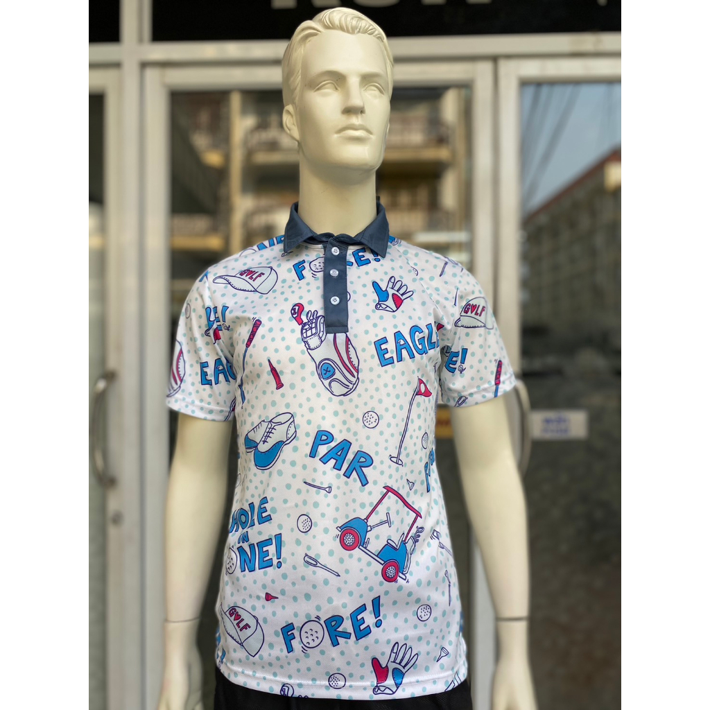 ลาย 50 เสื้อโปโลพิมพ์ลาย เสื้อกอล์ฟ เนื้อผ้านุ่มเบา ไม่ร้อนใส่สบาย ระบายอากาศได้ดี