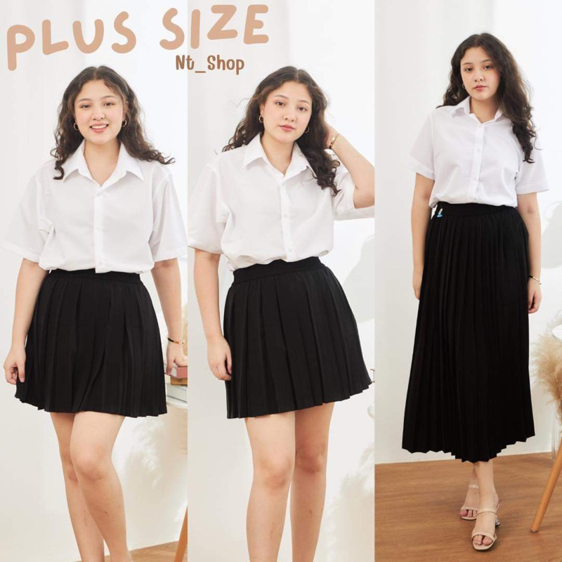 🎊BigSize🎊กระโปรงนักศึกษาพลีท/จีบรอบ”ไซส์ใหญ่”XL-XXLจีบเล็ก,จีบทวิส(ผ้าหางกระรอก)