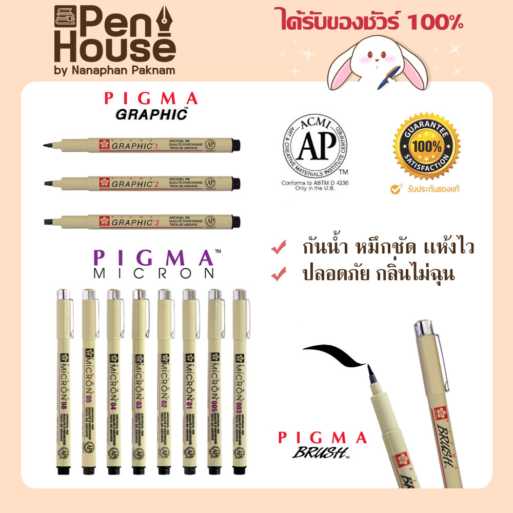 ปากกาตัดเส้นหัวเข็ม pigma สีดำหมึกเข้ม กันน้ำ Sakura pigma drawing pen /waterproof