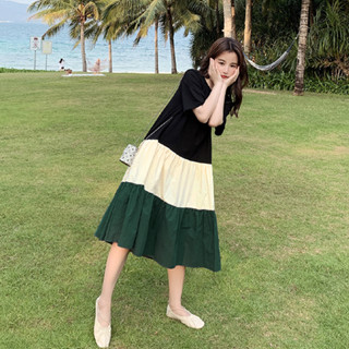 Monday2020 ขายดี🧸เดรสกระโปรงยาวผู้หญิง เดรสคอกลมทรงปล่อย ไล่…