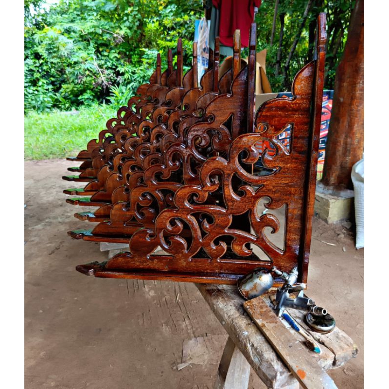 ฉลุลายเข้ามุม ไม้ฉลุเข้ามุม(เคลือบแล็คเกอร์ให้พร้อมติดตั้ง)ไม้ฉากเข้ามุมตกแต่งบ้านทำจากไม้สักแท้ ขนาด30-60ซมจำนวน1คู่