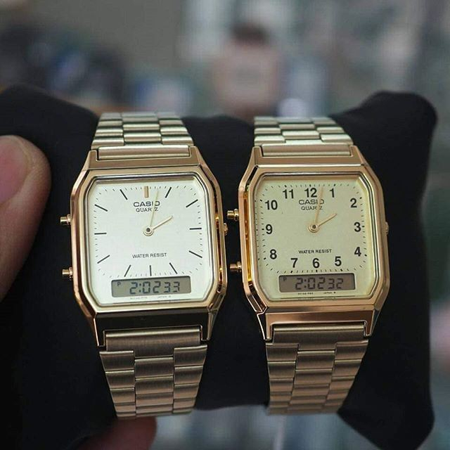 นาฬิกา Casio Data Bank รุ่น AQ-230GA-9D และ AQ-230GA-9B นาฬิกาข้อมือ สายสเเตนเลส 2 ระบบ -ของแท้ 100%