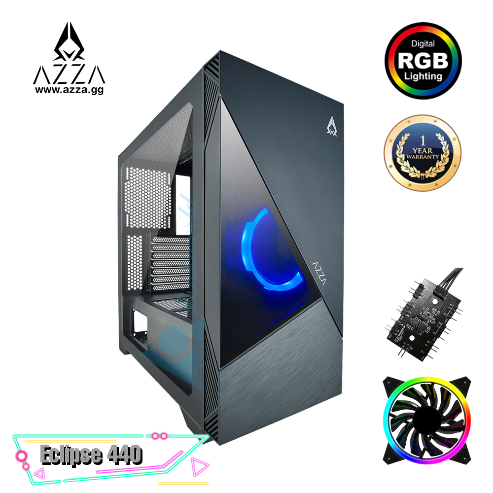 AZZA ATX Mid Tower Tempered Glass ARGB Gaming Case ECLIPSE 440 - Black
