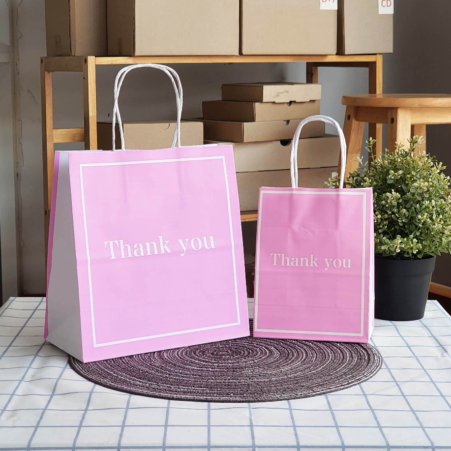 ถุงกระดาษหูหิ้ว (5ใบ/แพ็ค) ลาย Thank You สีพาสเทล สำหรับใส่ขนม ของขวัญ หรือใส่สินค้า มีก้นตั้งได้