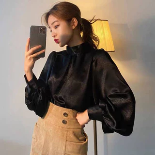 C09✨เสื้อแขนบอลลูนยาวสาวอวบ 100kg++ อก 30-60 นิ้ว คอด้านหลังผูกโบว์ ผ้าซาร่าอย่างดี ไฮโซมากกกกกก XXXXL ใส่ทำงานสวย