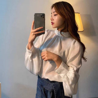 C09✨เสื้อแขนบอลลูนยาวสาวอวบ 100kg++ อก 30-60 นิ้ว คอด้านหลังผูกโบว์ ผ้าซาร่าอย่างดี ไฮโซมากกกกกก XXXXL ใส่ทำงานสวย
