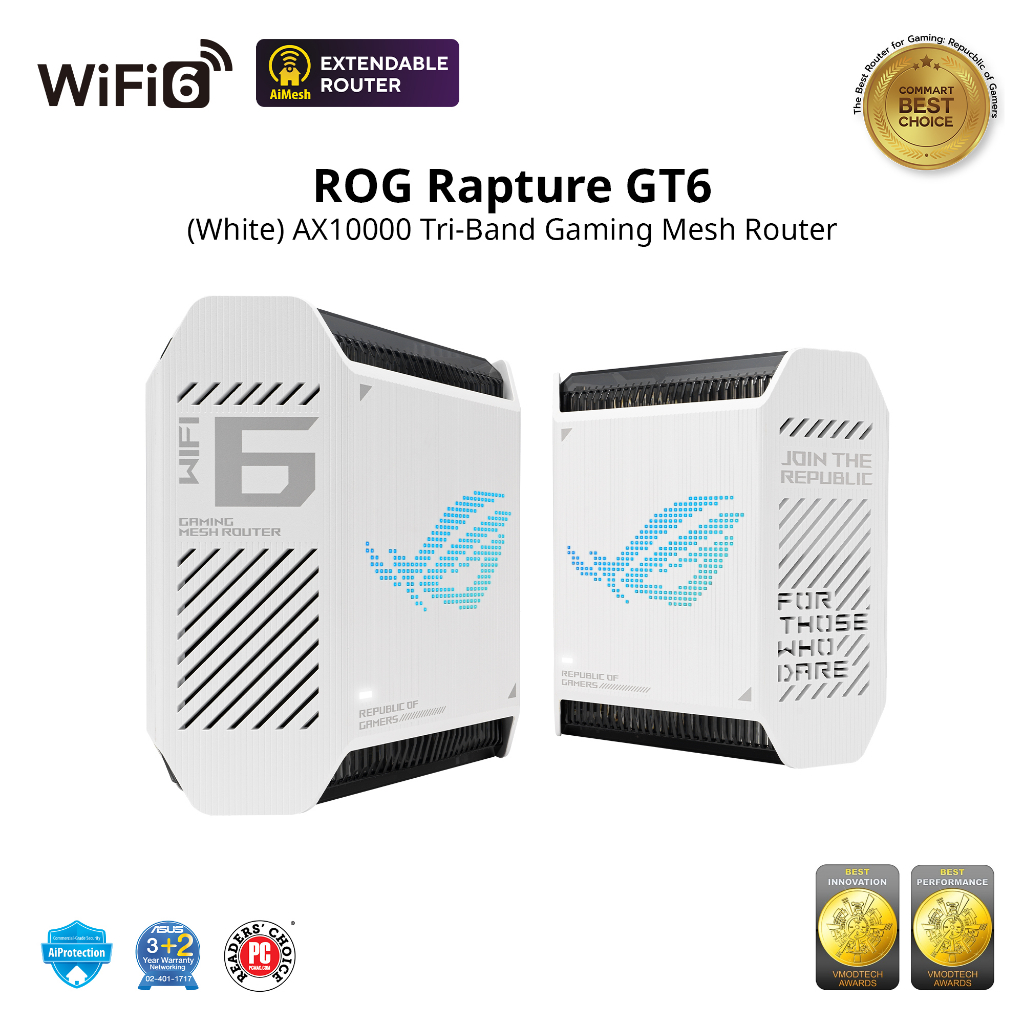 ASUS ROG GT6 White 2Pk AX11000 Aimesh gaming router