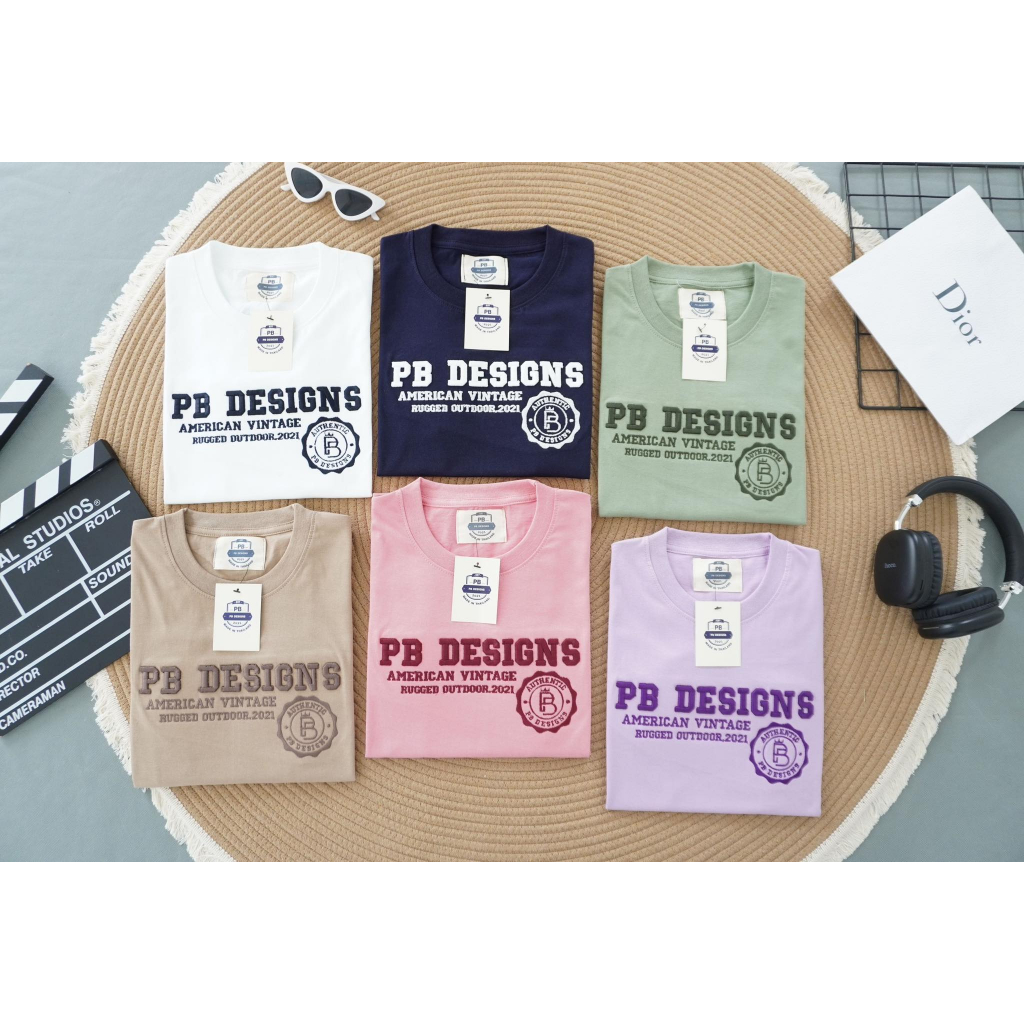 PB DESIGN เสื้อยืดแขนสั้น รุ่นปักอก ดีไซน์สวย ผ้าคอตตอนทรงตรง คอกลม S-3XL