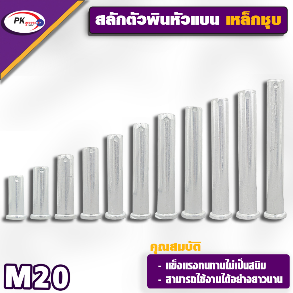 ชุดสลักตัวพินหัวแบน M20  เหล็กชุบ ราคาต่อ 1ชิ้น