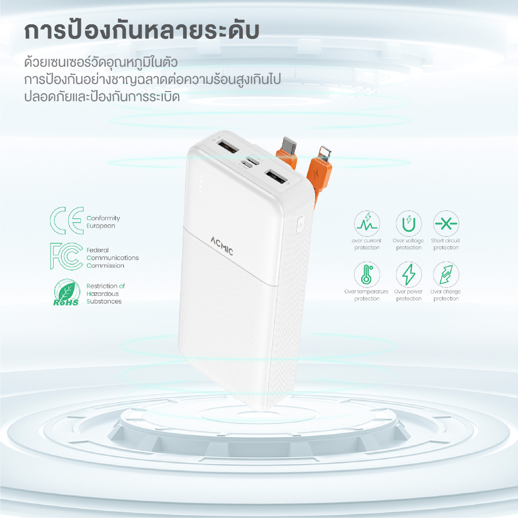 ACMIC AP20-06 Powerbank 20000mAh พาวเวอร์แบงค์มีสายในตัว Type-C, L Cable จ่ายไฟช่อง USB ประกัน1ปี - รูปที่ 5