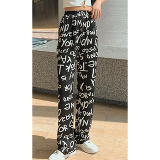 พร้อมส่งในไทย** กางเกงขายาว ผ้านิ่มเด้ง เอวยืด พรางหุ่น ใส่สบาย Pants สไตล์แฟชั่น ลายกราฟฟิก เสื้อผ้าแฟชี่นผู้หญิง K11
