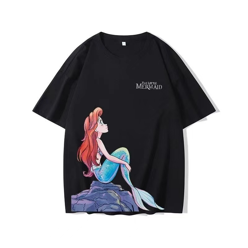 เสื้อยืดใหม่Disney The Little Mermaid ขนาดใหญ่สไตล์เกาหลี ขนาดเต็มS-5XL