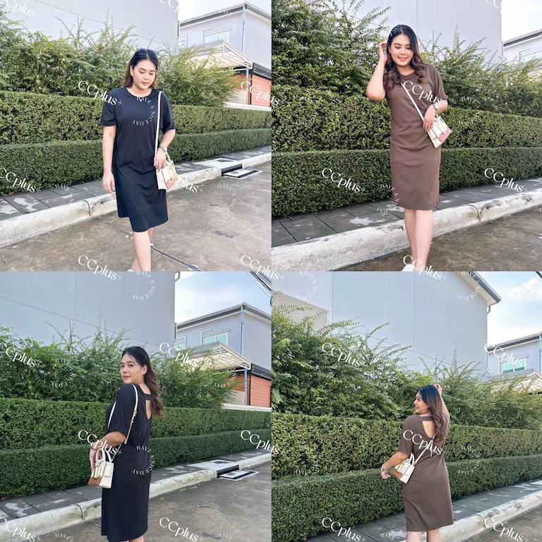 CiCi Plus+ SALE(2363)Plus size เดรสยาวสีพื้น ดีเทลเว้าหลังแซ่บๆ ผ้าดี ทรงปล่อยใส่สบาย เหมาะกับสาวอวบ สไตล์มินิมอล