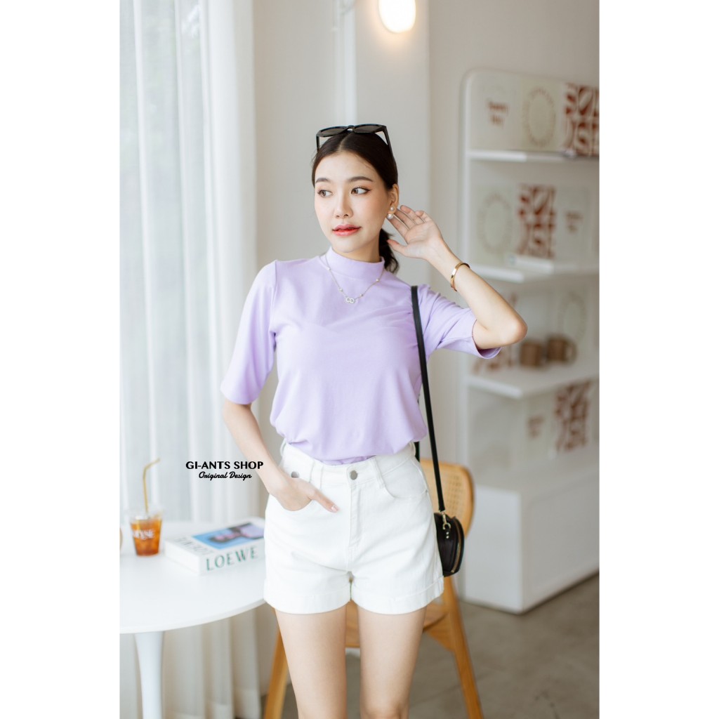 GI-ANTS  เสื้อยืดคอเต่า แขนศอก ผ้าcottonเกาหลี หนานุ่ม T-Shirtnista (GIA6H)