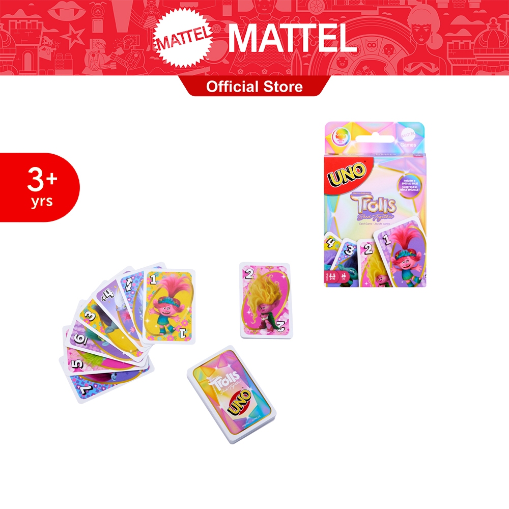 UNO Trolls 3 Mattel Game แมทเทล เกมการ์ด อูโน่ โทรลล์ 3 (HPW18)