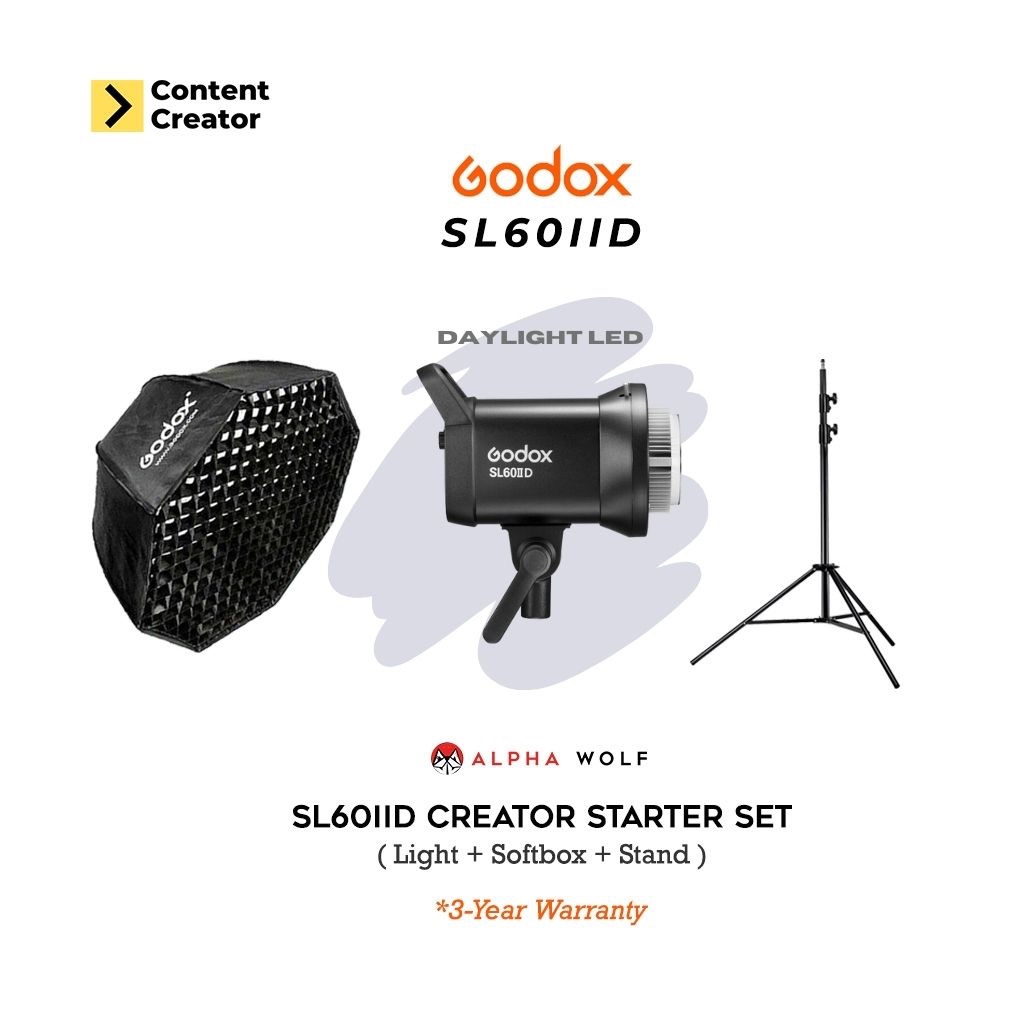 ชุดไฟสตูดิโอ Godox SL60IID Daylight Studio Light Set แบบครบเซ็ต 60W Daylight LED + Softbox + Stand ป