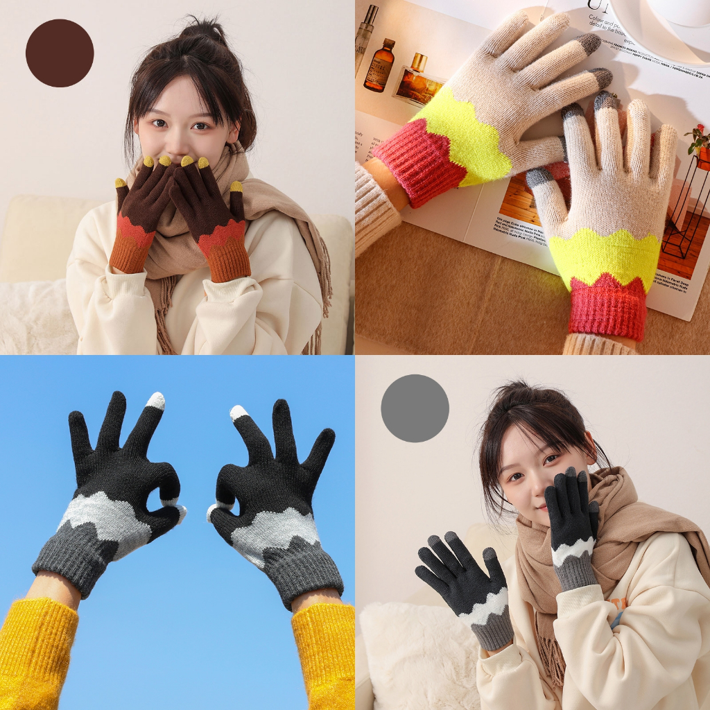 ถุงมือกันหนาว ถุงมือไหมพรมลายไอติม ทัชสกรีนมือถือได้ ใส่ได้ทั้งชายและหญิง - รูปที่ 4