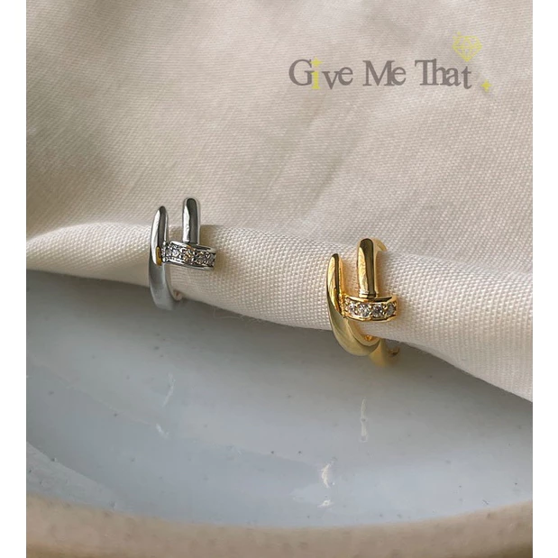 ต่างหูเงินแท้!! 925 วัสดุทองคำชุบ18K งานพรีเมี่ยม สไตล์มินิมอล Minimal รุ่นห่วงNail Givemethat