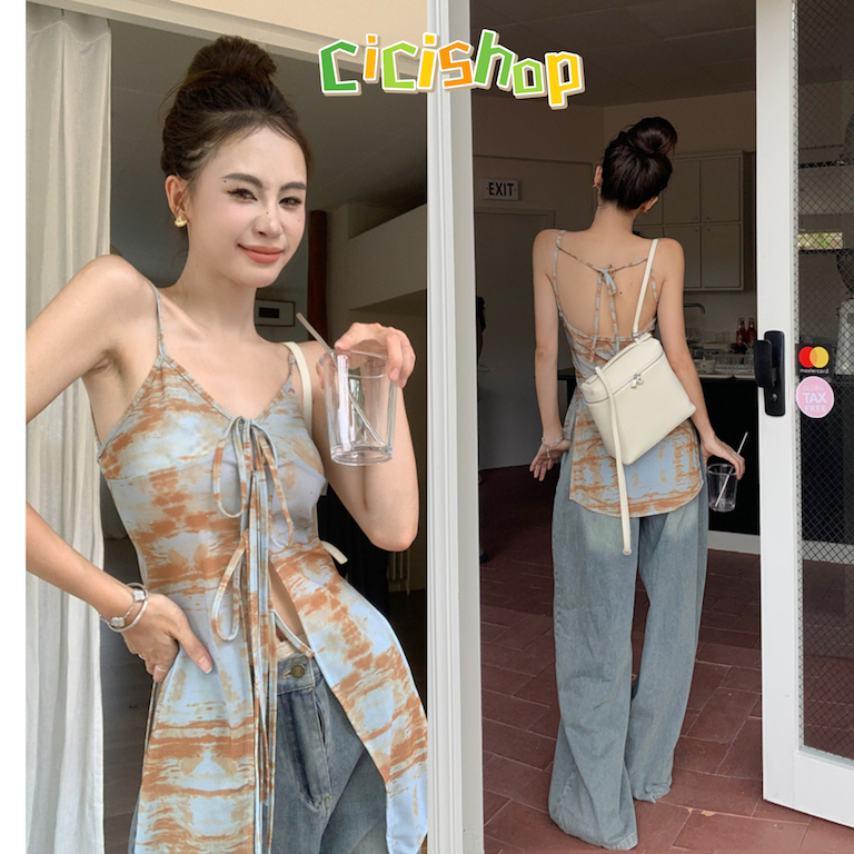 Cicishop(802)เสื้อซีทรูสายเดียวดีเทลเชือกผูกด้านหลังและลูกเล่นด้านหน้า สไลต์สาวเวียดนามพร้อมปั๊วะปังแบบตัวแม่