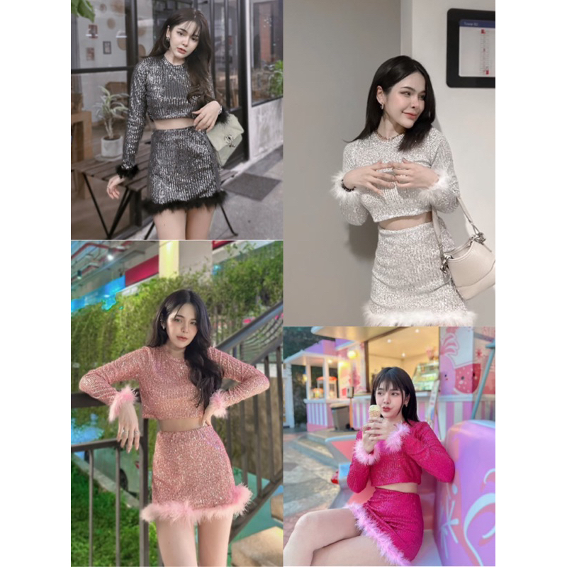 ชุดกลิตเตอร์วิ้งๆ วิ้งทั้งชุดชุดsetวิ้งๆ ขาวเข้า