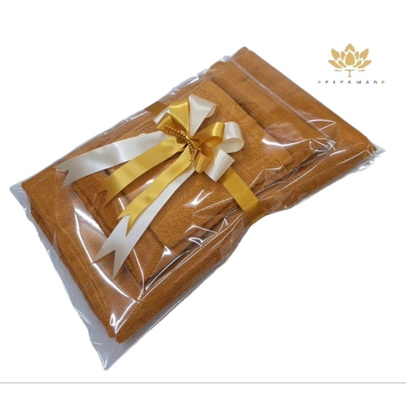 สังฆทานเซต 3 ชิ้น ผ้าเช็ดตัว ผ้าเช็ดหน้ายาวและสั้นพร้อมผูกโบว์