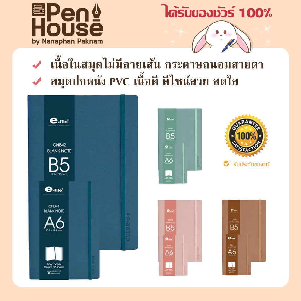สมุดโน๊ต e-file CNB41, 42 จดบันทึก คัลเลอร์โทน ไม่มีเส้น ไดอารี่ อี-ไฟล์ ปกหนัง PVC กระดาษถนอมสายตา