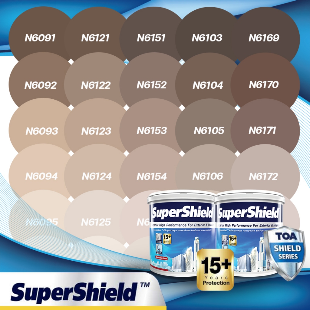 TOA SuperShield สีน้ำตาล กึ่งเงา เนียน ขนาด 1 ลิตร เฉดสีใหม่ สีทาบ้าน Shield Series เกรด 15 ปี สีทนส