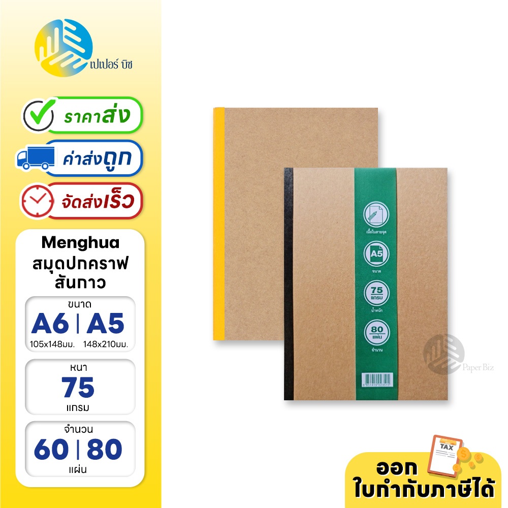 Menghua สมุดบันทึกปกคราฟ เข้าเล่มแบบสันกาว ขนาด A6/A5