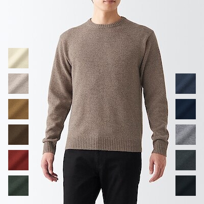เสื้อไหมพรมผู้ชาย เสื้อไหมพรมคอกลม MUJI : Merino Wool Middle Gauge Crew Neck Sweater #14463321023