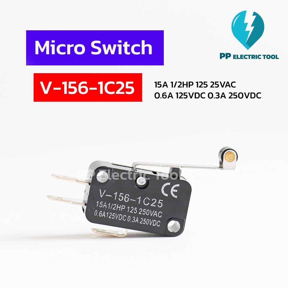 ไมโครสวิทซ์ 3ขา micro switch ลิมิตสวิทซ์ก้านยาวมีล้อ V-156-1C25 PPElectric
