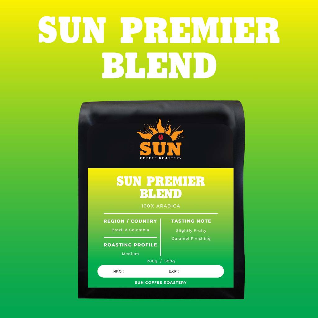 SUN Premier Blend เมล็ดกาแฟ บราซิล & โคลอมเบีย (100% อาราบิก้า) Coffee Bean 200g / 500g