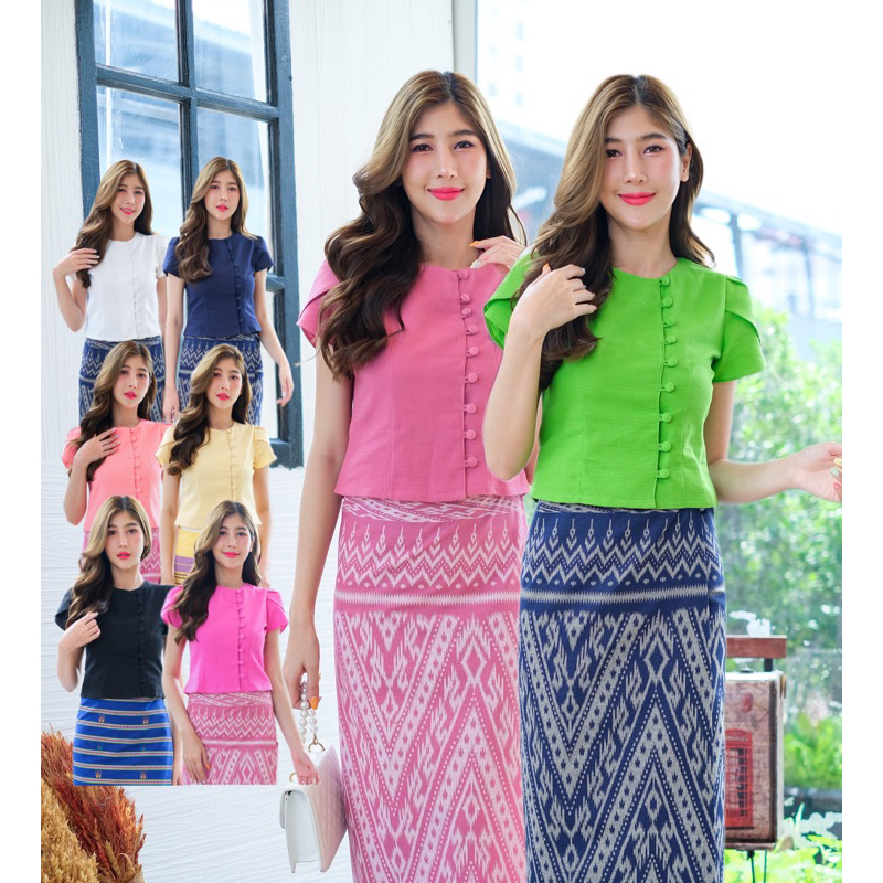 เสื้อพื้นเมืองผู้หญิงคอลมแขนกลีบบัว