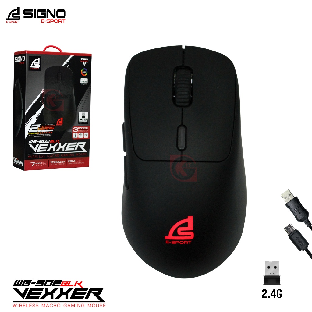 เมาส์เกมมิ่งไร้สาย SIGNO รุ่น WG-902 VEXXER Wireless Macro Gaming Mouse Bluetoot 5.0 + 2.4GHz + USB 