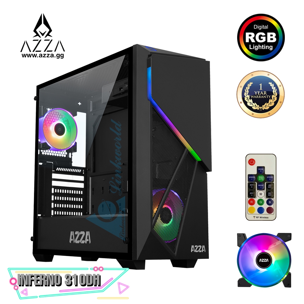 AZZA  Mid Tower Tempered Glass ARGB Gaming Case Inferno 310DH  with RF Remote