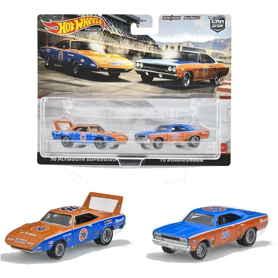 โมเดลรถเหล็ก Hot wheels Premium แพ็คคู่ ( '70 PLYMOUTH SUPERBIRD , '70 ROADRUNNER ) ล้อยาง ลิขสิทธิ์