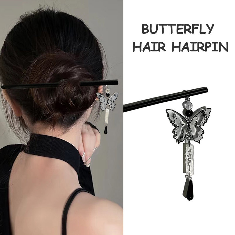 COD❤️พร้อมส่ง-กิ๊บติดผมผีเสื้อพู่สไตล์จีนสีดำละเอียดอ่อนหรูหราหางม้าสำหรับผู้หญิงเครื่องประดับผม-a.one