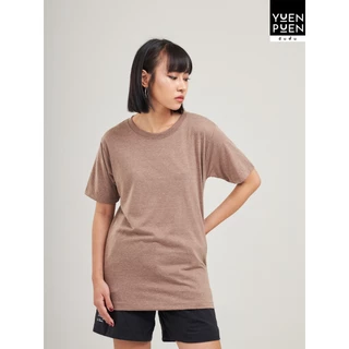 YuenPuen เสื้อยืดคอกลม สีคาปูชิโน่ ยืนพื้น ไม่ยืด ไม่ย้วย ไม่ต้องรีด สีพื้น เนื้อผ้านุ่มใส่สบาย